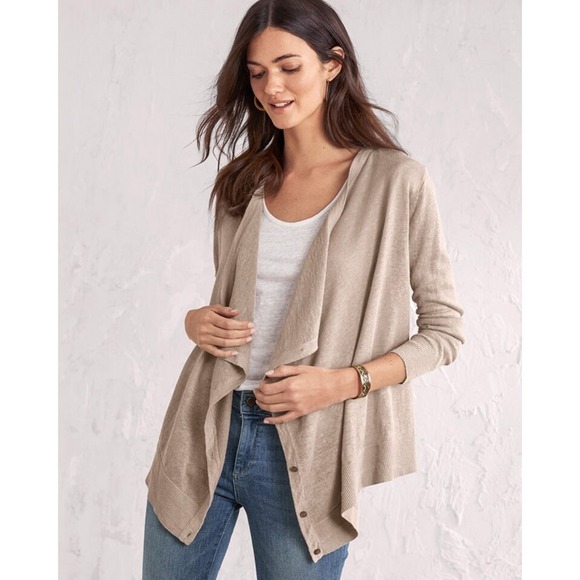 Garnet Hill Sweaters - Garnet Hill Sweater Womens Large Linen Oatmeal Draped Capsule Cardigan Lagenlook